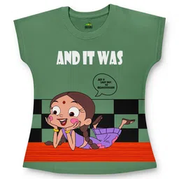 Chhota Bheem Girls Chhota Bheem Graphic Printed Round Neck Cotton Oversized T-shirt-picture-50