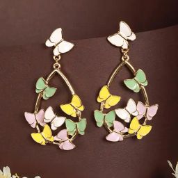 Saraf RS Jewellery Anti-Tarnish Gold Plated Enamelled Butterfly Statement Luxe Earrings for Women-picture-43