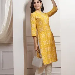 Nayam by Lakshita Yellow Chanderi Printed Kurta image 5
