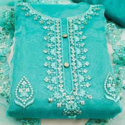 SAINOOR Floral Embroidered Organza Sequinned Semi-Stitched Dress Material-picture-43