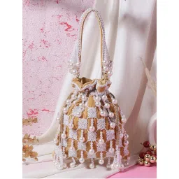 SWISNI Womens Gold Embroidered Potli Bag-image-39