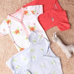 Mi Arcus Baby Girl Cotton Half Sleeves Floral & Leaves Printed Vest Pack of 3 Red & Blue-picture-38