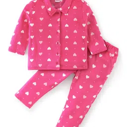 Babyhug Full Sleeves Winter Wear Suits With Heart Print - Pink-picture-18