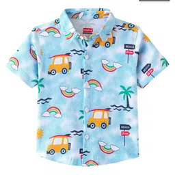 Babyhug Cotton Knit Half Sleeves Regular Collar Car Printed Shirt - Blue-picture-21