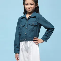 BIBA Full Sleeves Solid Jacket - Teal Blue-image-10