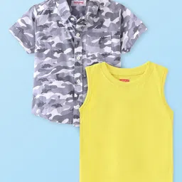 Babyhug Cotton Woven Half Sleeves Camouflage Printed Shirt with T-Shirt - Grey-picture-38