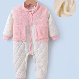 Kookie Kids Full Sleeves Front Open Winter Wear Fur Romper with Text Embroidery - Pink-picture-13