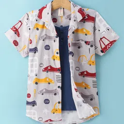 Dapper Dudes Half Sleeves Car Printed Shirt With Attached Solid Tee - Navy Blue-picture-10