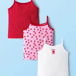 kookie kids india Kookie Kids Cotton Lycra Knit Sleeveless Slips with Polka Dots & Fruits Print Pack of 3 - Red & White-picture-26