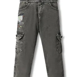 Rikidoos Denim Woven Star Embroidered Jeans With Belt - Black & Grey-picture-22