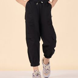 StyloBug Cotton Woven Solid Cargo Pants - Black-picture-4