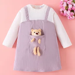 Mark & Mia Full Sleeves Twofer Styles Winter Frock with 3 D Teddy Bear Applique - Light Purple-picture-25