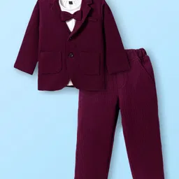 Robo Fry Cotton Woven Full Sleeves Jacket T-Shirt & Trouser with Attached Bow - Wine-picture-14