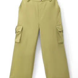 kookie kids india Kookie Kids Cotton Woven Full Length Safari Pant With Pockets & Buckles - Olive Green-picture-35