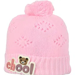 Kid-O-World Knit Bear Chool Text Patch Detailed Beanie - Light Pink - Circumference 46 image 2
