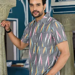 AKS Men Spread Collar Abstract Printed Cotton Casual Shirt image 5