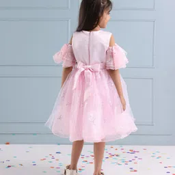 Mark & Mia Cotton Half Sleeves Frock with Flower Detailing - Pink image 3