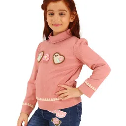 Cutecumber Full Sleeves Heart Detailed & Lace Embellished Top - Rust Pink image 4