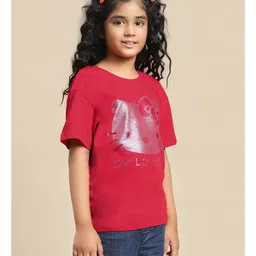Kidsville Hello Kitty Featuring Half Sleeves Character Shaped Beads Embellished Tee - Red image 4