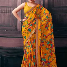 Styleveda Zari Pure Georgette Block Print Saree-picture-10