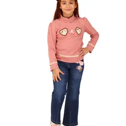 Cutecumber Full Sleeves Heart Detailed & Lace Embellished Top - Rust Pink image 5