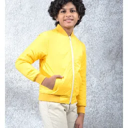 CRIMSOUNE CLUB Knit Full Sleeves Solid Reversible Bomber Jacket - Yellow image 5
