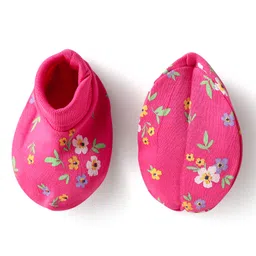 Babyhug 100% Cotton Interlock Knit Cap Mittens & Booties Set with Floral Print Dark Pink - Diameter 15 cm image 5