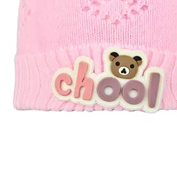 Kid-O-World Knit Bear Chool Text Patch Detailed Beanie - Light Pink - Circumference 46 image 5
