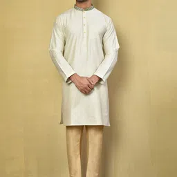 Arihant Rai Sinha Mandarin Collar Thread Work Pure Cotton Straight Kurta With Pyjamas image 2
