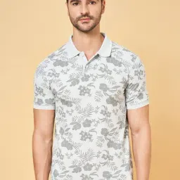 Byford by Pantaloons Light Grey Cotton Slim Fit Printed Polo T-Shirt-picture-28