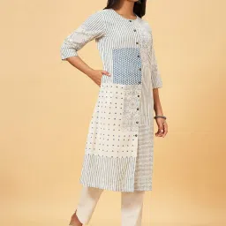 Rangmanch by Pantaloons White & Blue Cotton Printed A Line Kurta image 3