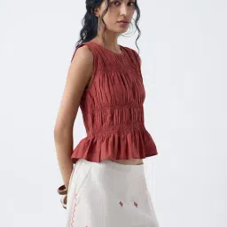 Bombay Paisley by Westside Rust Smocked Cotton Top-image-58