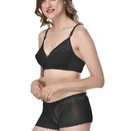 AROUSY Black & Blue Self Pattern Bra Panty Set - Pack Of 2 image 3