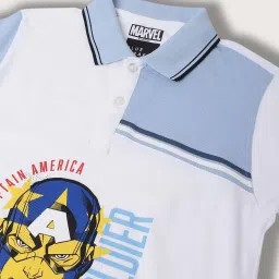 Blue Giraffe Boys White & Blue Cotton Printed Polo T-Shirt image 3