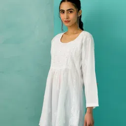 House of Chikankari White Cotton Embroidered A Line Kurta image 3