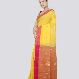 Pinkloom Yellow & Pink Cotton Woven Saree With Unstitched Blouse image 3