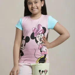 Kidsville Mickey & Friends Pink & Green Printed Regular Fit T-Shirt For Girls-image-66