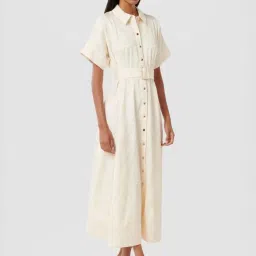 Forever New Cream Regular Fit Self Pattern Dress image 3