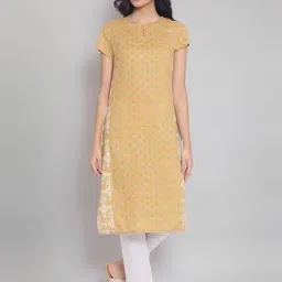 W Dark Yellow Floral Print Kurta-image-13
