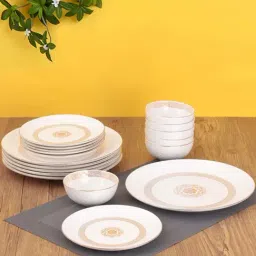 Clay Craft 'Fine' White & Golden Ceramic 18 Piece Dinner Set-picture-39