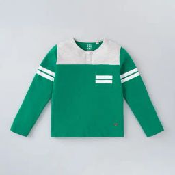 Ed-a-Mamma Kids Green Cotton Color Block Full Sleeves T-Shirt-picture-31
