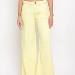 Tales & Stories Yellow Cotton Mid Rise Wide Leg Jeans-picture-25