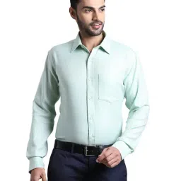 Park Avenue Green Cotton Regular Fit Self Pattern Shirt-image-49