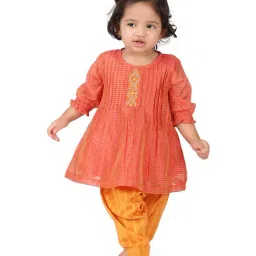 Fabindia Kids Pink & Yellow Chequered Kurta Set-image-45