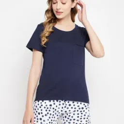 Clovia Blue & White Printed Top & Shorts Set-picture-42