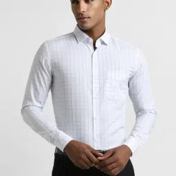 Peter England Elite White Cotton Slim Fit Checks Shirt-picture-41