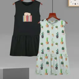 HELLCAT Girls Black & Mint Green Printed Dresses-image-67