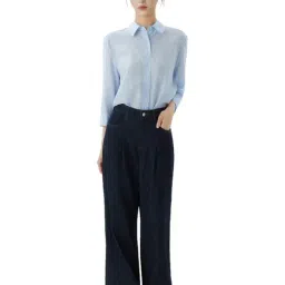 Roem Navy Tuck Wide Leg Fit Denim Pants image 4