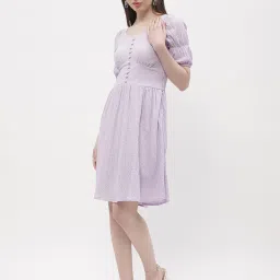 MADAME Lavender Textured Fit & Flare Dress image 3