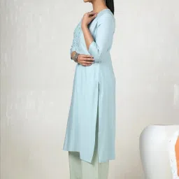 Soch Blue Embroidered Kurta image 3